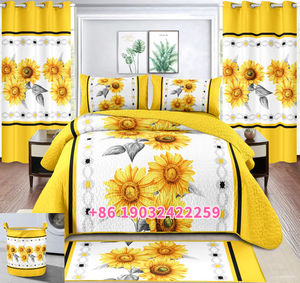 Vente en gros de couette florale King size 8 pièces ensembles de couette couvre-lit avec ensemble de salle de bain bonnets de cheveux couette rideaux assortis - Product Image 3