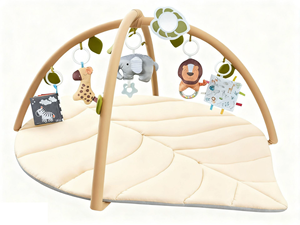 Tapis d'éveil vert pour bébé, tapis d'activités pliable pour nourrissons, tapis de sol pour le temps sur le ventre avec 6 jouets détachables, apprentissage sensoriel - Product Image 4