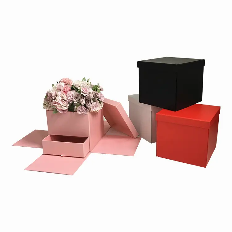 Hot selling Photo Album Stock Square Box With Drawer Flower Gift Box Surprise Magic Box