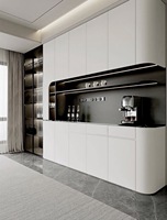 Buffet moderne, armoire de rangement en bois sur mesure avec éclairage LED et porte vitrée pour salle à manger