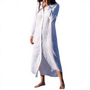 Vestido Camisero Informal Holgado y Sencillo de Lino para Mujer, con Mangas Largas y Botones, Túnica para la Playa, Resort y Vacaciones de Verano - Product Image 1