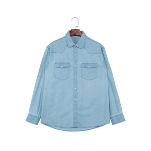Camisas Vaqueras Casuales Hechas a Medida para Hombre al por Mayor con Botones de Presión de Perla, Bolsillos en el Pecho, Manga Larga, Lavado Ácido, Camisa Social para Hombre - Product Image 1