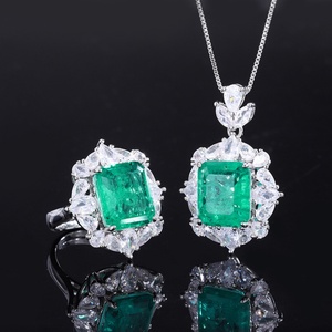 Fashion Eco-friendly Brass Bridal Necklace and <b>Rings</b> <b>Set</b> 12*14MM Green Zircon Handmade Jewelry <b>Sets</b> for <b>Women</b> - Product Image 3