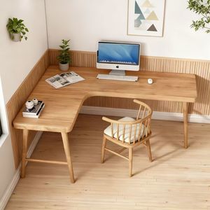 L Shaped Solid Wood <b>Desk</b> Corner Computer <b>Desk</b> For Study Room Bedroom Home Use <b>Small</b> Apartment Corner Study <b>Desk</b> - Product Image 2