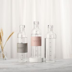500ml 700ml Large Capacity Time Marker Clear Glass Water Bottle With Leather Sleeve