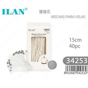 Mèches de bougies ILAN 15cm 40 pièces pour bougies DIY - Product Image 1