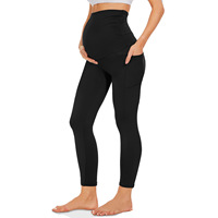 Pantalon de Maternité de Yoga d'Entraînement Taille Haute, Leggings de Sport pour Femme Coupe Ajustée Motif Uni Vêtement de Grossesse Avec Poche