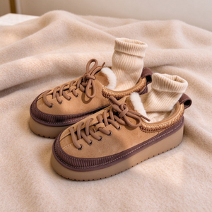 Chaussures unisexes à lacets en fourrure, plateforme, chaudes pour l'hiver, doublées de peluche, mules à enfiler, rétro, en daim, semelle épaisse, chaussures décontractées - Product Image 1