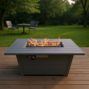 Db Living Source International Outdoor <b>Fire</b> <b>Pit</b> <b>Table</b> 25 H X 42 W Gray Steel Gas Propane Modern Style With Lid - Product Image 2