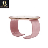 Table Basse de Luxe Originale en Jade Rose Naturel, Design Personnalisé pour Villa, avec Cadre Métallique et Détails en Peau de Cerf