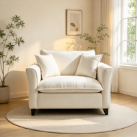 Fauteuil d'appoint moderne rembourré avec assise large en mousse et pieds en bois pour salon et chambre à coucher
