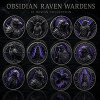 Pièce de monnaie commémorative 3D en relief personnalisée en gros, Pièce de défi gothique en obsidienne Raven Wardens, Cadeau souvenir, Fabrication OEM ODM