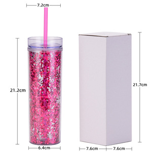 Gobelet en plastique transparent à paillettes double épaisseur 16oz, avec tube de succion droit créatif, résistant aux chutes, fourni directement par l'usine - Product Image 4