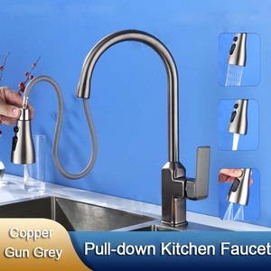 Pistola da <span class=keywords><strong>cucina</strong></span> rubinetti per acqua calda e fredda in ottone grigio, lavello estraibile, lavello e <span class=keywords><strong>soffione</strong></span> retrattile in stile moderno - Product Image 2