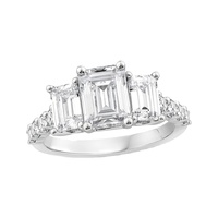 Bague de fiançailles en or massif 10K 14K 18K avec diamant de laboratoire taille émeraude 1CT et trois pierres baguette coniques, certifiée IGI CVD/HPHT