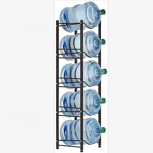 Metal Black 5 Tiers Heavy Duty Detachable Purified Water Bottle Rack Home Kitchen Water Jug Storage Rack Shelf Shelves
