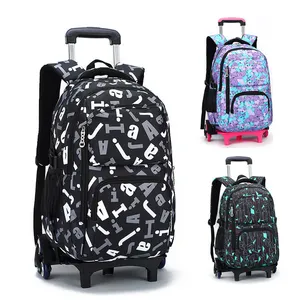 V323 Fashion design durable detachable student back pack kids travel trolley school bags backpack on wheels for girls unisex