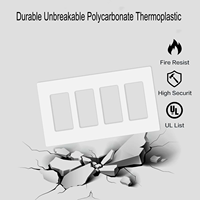 Plaque murale BAREP 4 modules sans vis pour prises Decora, homologuée CULus UL94 V2 PC, pour prises et interrupteurs duplex standard américains