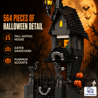 Set Bangunan Rumah Hantu Halloween Dua Bunga, Kuburan Berpagar, Tengkorak Labu, Arsitektur Gotik, Mainan untuk Remaja CN ZHE