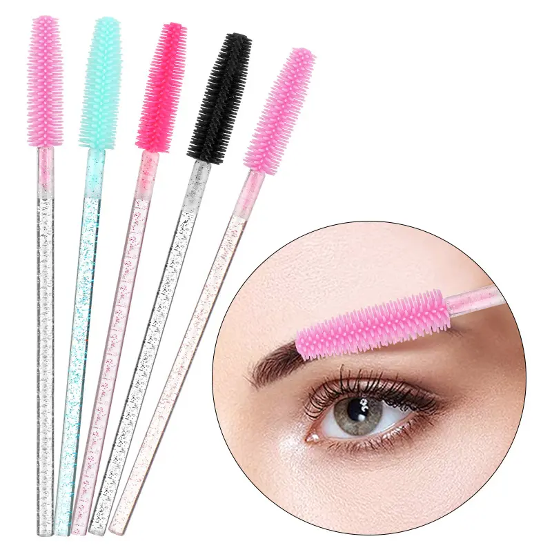50pcs Crystal Silicone Makeup Brush Eye Brush Diamond Handle Mascara Wands Eyelash Brush Eyelash Extension Tools