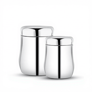 Stainless Steel Food Container Set Round Airtight Engraved Classic Design 1-3L Capacity Metal <b>Storage</b> <b>Jar</b> <b>for</b> <b>Kitchen</b> Use - Product Image 2