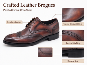 Zapatos Oxford de vestir formales con cordones y punta redonda de cuero genuino para hombre, color marrón - Product Image 1