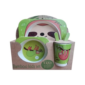 2020 Best Selling 5 Pcs Cute Animal Design Set Van 5 Pcs Custom Baby Bamboevezel Servies Sets - Product Image 6