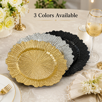 Assiette de Présentation Texturée en Plastique Doré, Argenté, Noir, Festonnée pour Mariages, Banquets et Dîners – Vente en Gros