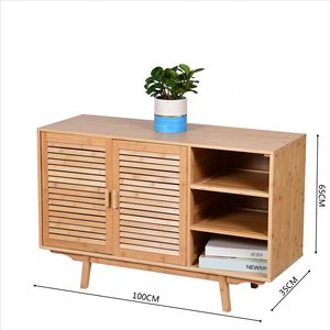 Mueble de TV minimalista de bambú color natural con puertas dobles tipo persiana para sala de estar y estudio - Product Image 3