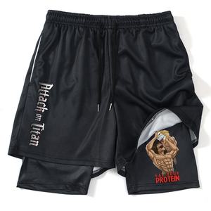 Anime Attack <span class=keywords><strong>Titan</strong></span> Black Short de gym pour hommes <span class=keywords><strong>2</strong></span>-en-1 Mesh Quick Dry Fitness Board Shorts pour l'été Bodybuilding Short Pants - Product Image 4