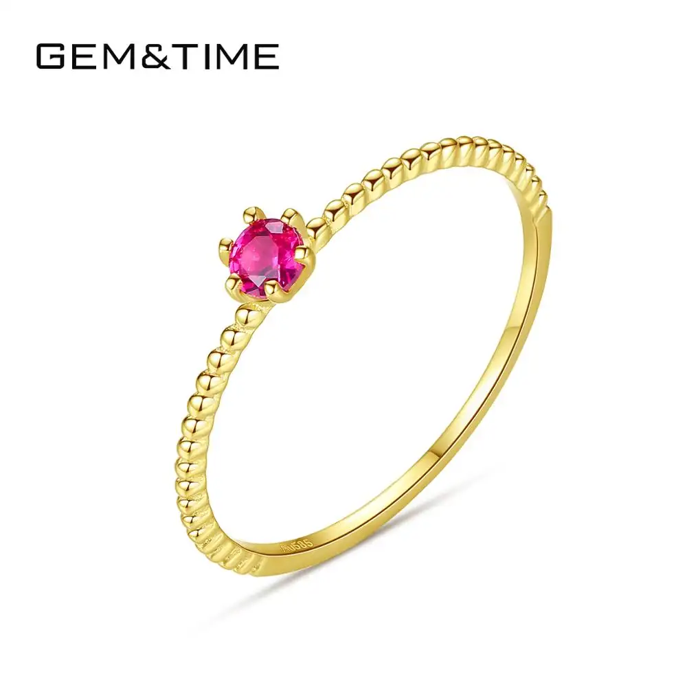 Gema y tiempo de lujo 14K sólido anillo de oro con rojo blanco circón cúbico para mujer boda joyería de moda