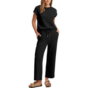 Ensembles deux pièces pour femmes, hauts décontractés à manches courtes, tenues assorties, vêtements tricotés respirants, mode plage, été - Product Image 2