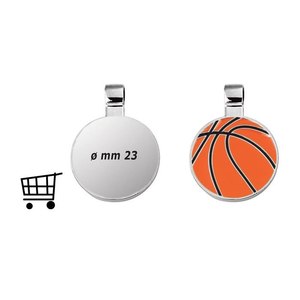 Ciondolo da basket rotondo da 23 mm in argento, accessorio gioiello sportivo - Product Image 1