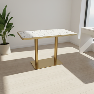 Table à manger rectangulaire moderne de luxe en fer avec plateau en verre trempé, pour salle de sport, hôtel, restaurant, café, 4 places, durable et portable - Product Image 2