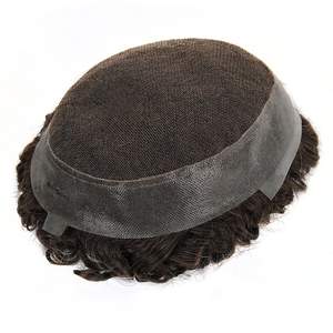 Peluca de tupé de 6 pulgadas recta negra Natural de pelo indio virgen 100% con Base de seda estilo de onda profunda postizo permanente para hombre - Product Image 2