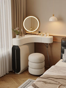 Modern Cream Style Solid Oak Wood <strong>Vanity</strong> <strong>Table</strong> with Mirror and Storage for Bedroom Small Space Wall <strong>Corner</strong> Makeup <strong>Table</strong> - Product Image 2
