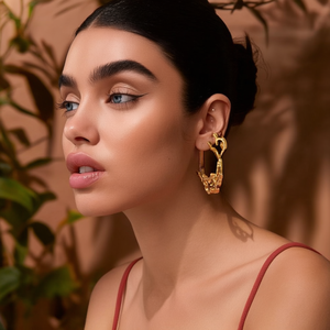<b>Cat</b> Face Hoop <b>Earrings</b> Gold Plated 316L Stainless Steel Sustainable Resistant Fashion Jewelry - Product Image 3