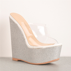WETKISS Trasparente Cinghia di Scintillio Tacchi Alti Oro Bianco Scivoli <span class=keywords><strong>Sandali</strong></span> Delle Donne del PVC Peep Toe <span class=keywords><strong>Sandali</strong></span> <span class=keywords><strong>Con</strong></span> Zeppa <span class=keywords><strong>Con</strong></span> La Piattaforma - Product Image 5