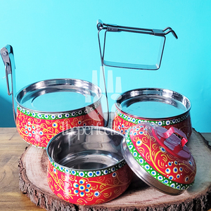 กล่องข้าวสแตนเลสสามชั้นแบบหรูหรา พร้อมระบบทำความร้อน ลายเพ้นท์มือ - Product Image 3