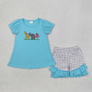 Ensemble de vêtements d'été pour filles, haut brodé avec ballon de plage, short rose - Product Image 2