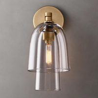 Lámpara de Pared LED E26 Decorativa Dorada, Cuerpo de Bambú, Pantalla de Cristal, Diseño Moderno, Regulable, Iluminación de Fondo para Dormitorio, Hotel, Mesita de Noche