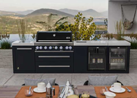 Îlot de cuisine moderne extérieur durable grilles de barbecue robinet en acier inoxydable finition laquée panneau de mélamine évier armoires de cuisine