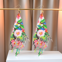Boucles d'oreilles longues en perles de rocaille, style bohème, faites à la main, colorées, pendantes, accessoires bohèmes, bijoux d'été, cadeau