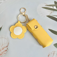 Pochette à rouge à lèvres portable très tendance avec miroir floral et porte-clés, mini sac à maquillage créatif en cuir avec miroir, cadeau idéal