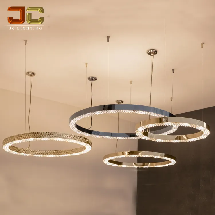 JC LIGHTING brushed brass saloon room chandelier nordic style ring hanging lights group for residential project