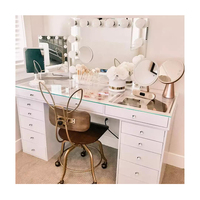 Coiffeuse Moderne avec Miroir 58, Ensemble de Maquillage en Bois à Tiroirs avec Lumières