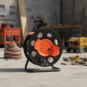 Enrollador de cable manual de 100 pies con 4 tomas, resistente, 12 AWG, SJTOW, con cubierta antipolvo para circuito portátil - Product Image 2