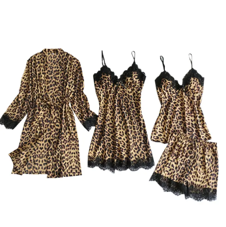 Luipaard Pyjama Voor Vrouwen Lace Sexy Lingerie Nachtkleding Pyjama Badjas Vrouwen 2020 Zomer Lady Nachtkleding