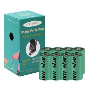 100% <b>Compostable</b> ECO-Friendly Dog Poop Waste Pop <b>Bag</b> Fully Biodegradable Cornstarch Scented Pet Walking <b>Bags</b> Strong Odor - Product Image 1