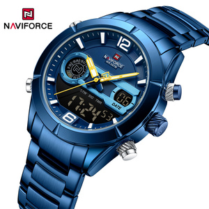 NAVIFORCE 9232 BEBEBE Montre de luxe à grand cadran en acier inoxydable Quartz Analogique pour hommes LCD Digital Luminous Handsl Montre-bracelet pour hommes - Product Image 1
